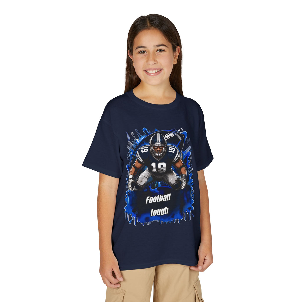 Youth Football T-Shirt – "Football Tough" Blue Grunge Graphic