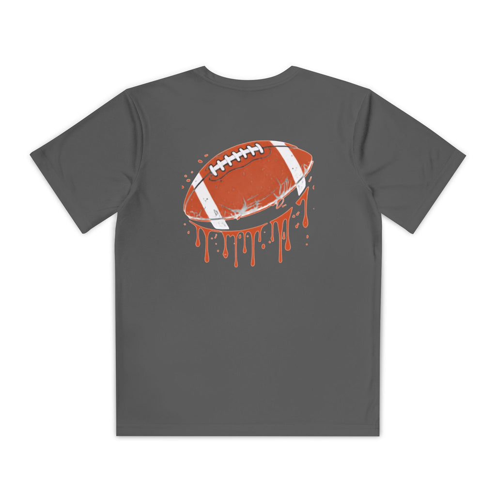 Youth Football Tee – "Football Tough" Dripping Football Back Graphic