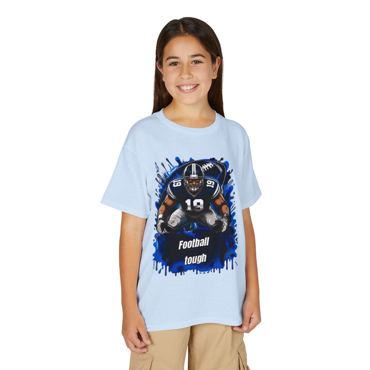 Youth Football T-Shirt – "Football Tough" Blue Grunge Graphic