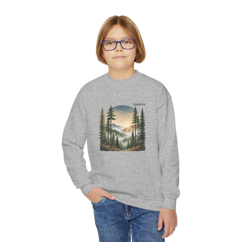Youth Sweatshirt - Vintage Mountain Forest Sunset Crewneck