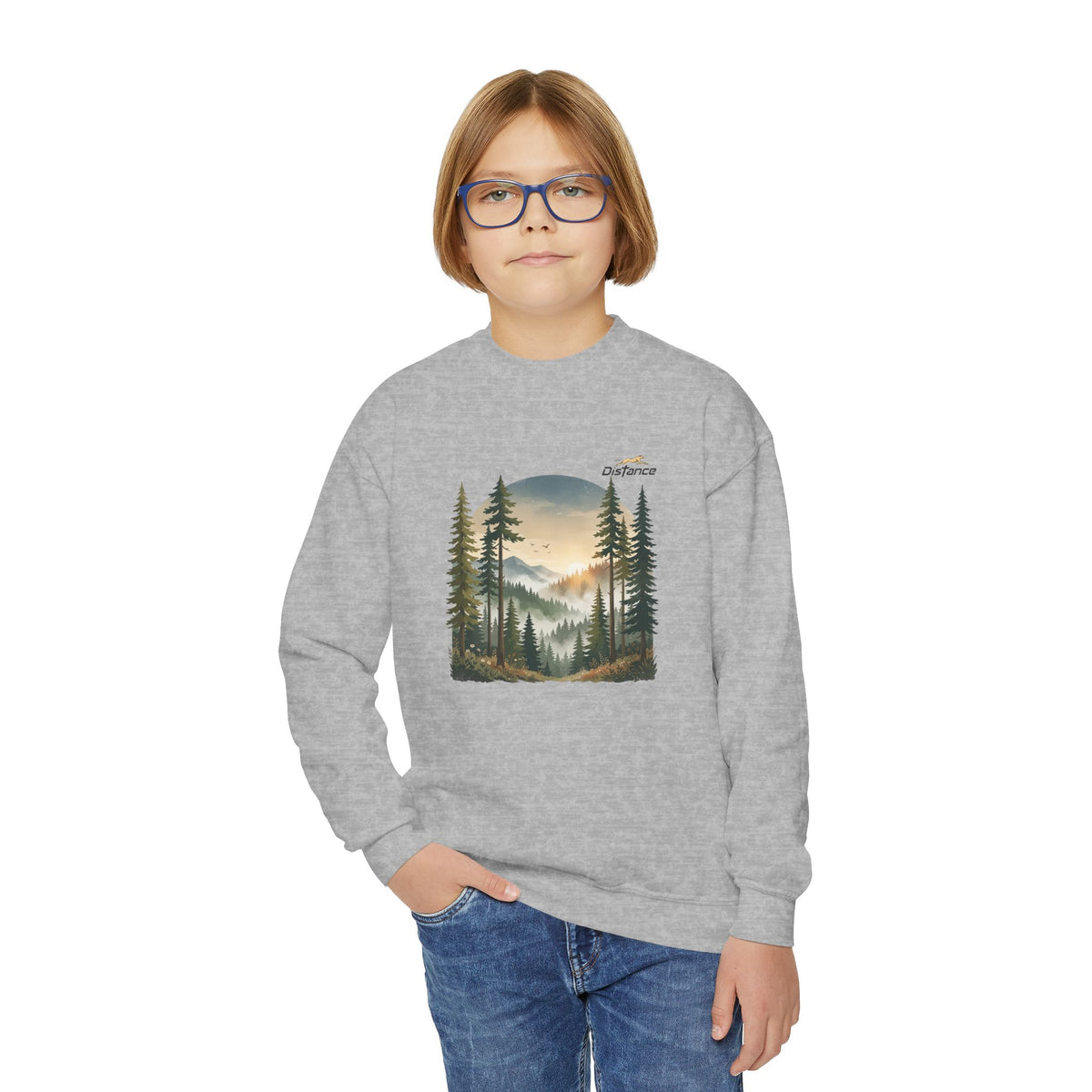 Youth Sweatshirt - Vintage Mountain Forest Sunset Crewneck