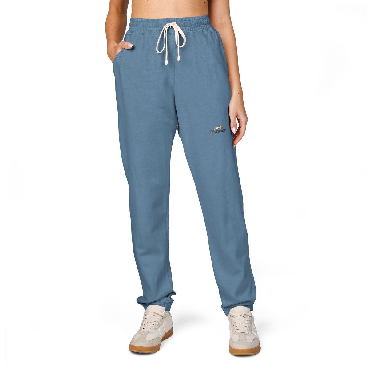Embroidered Minimal Script Sweatpants — Cream Garment-Dyed Fleece