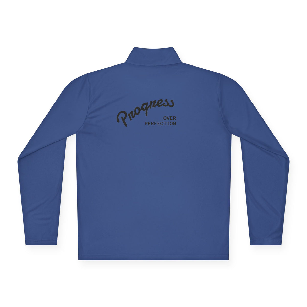 Quarter-Zip Pullover — 'Progress Over Perfection' Embroidered White Pullover