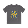 Kids Lightning Bolt Graphic Tee — Yellow Blue Thunderstorm Design