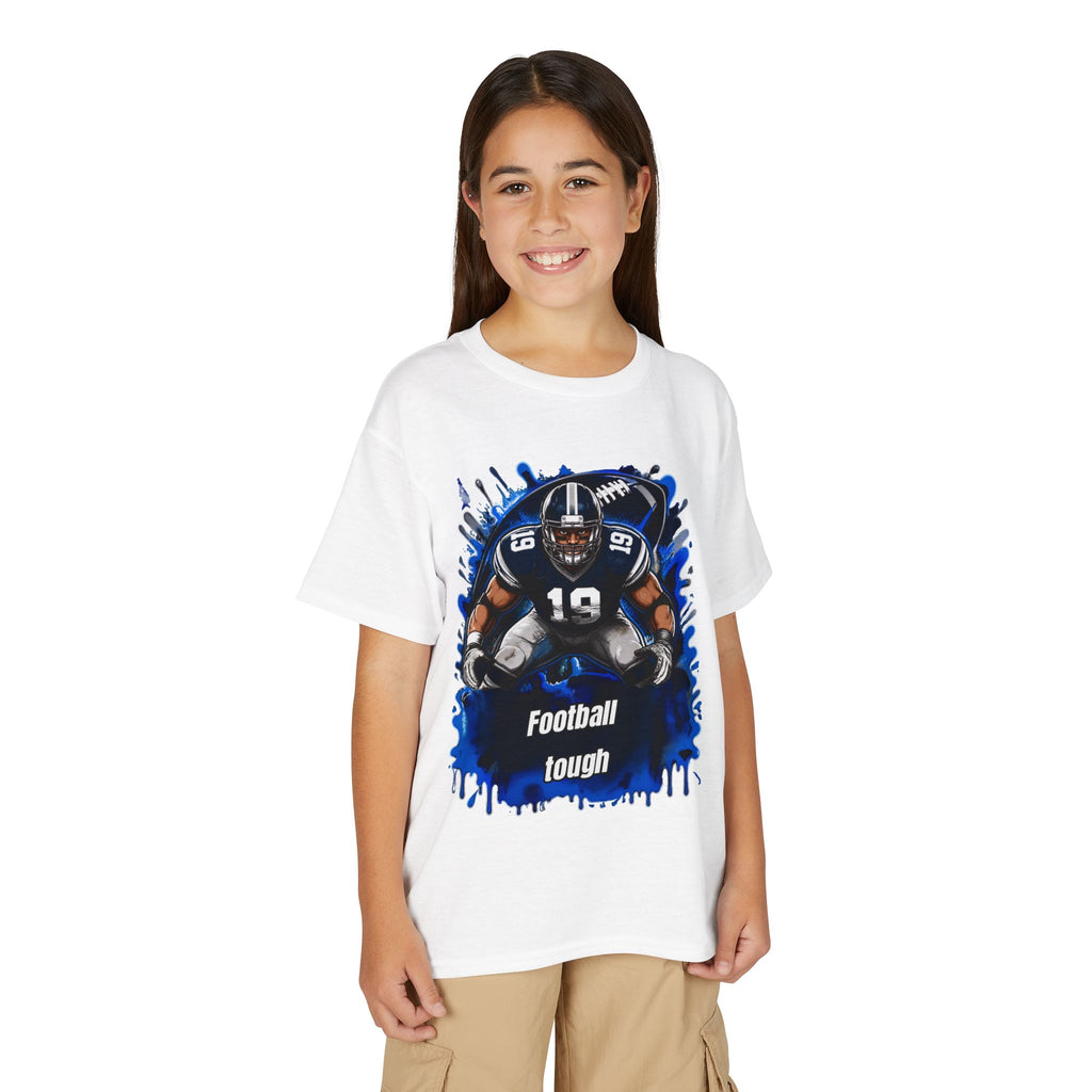 Youth Football T-Shirt – "Football Tough" Blue Grunge Graphic