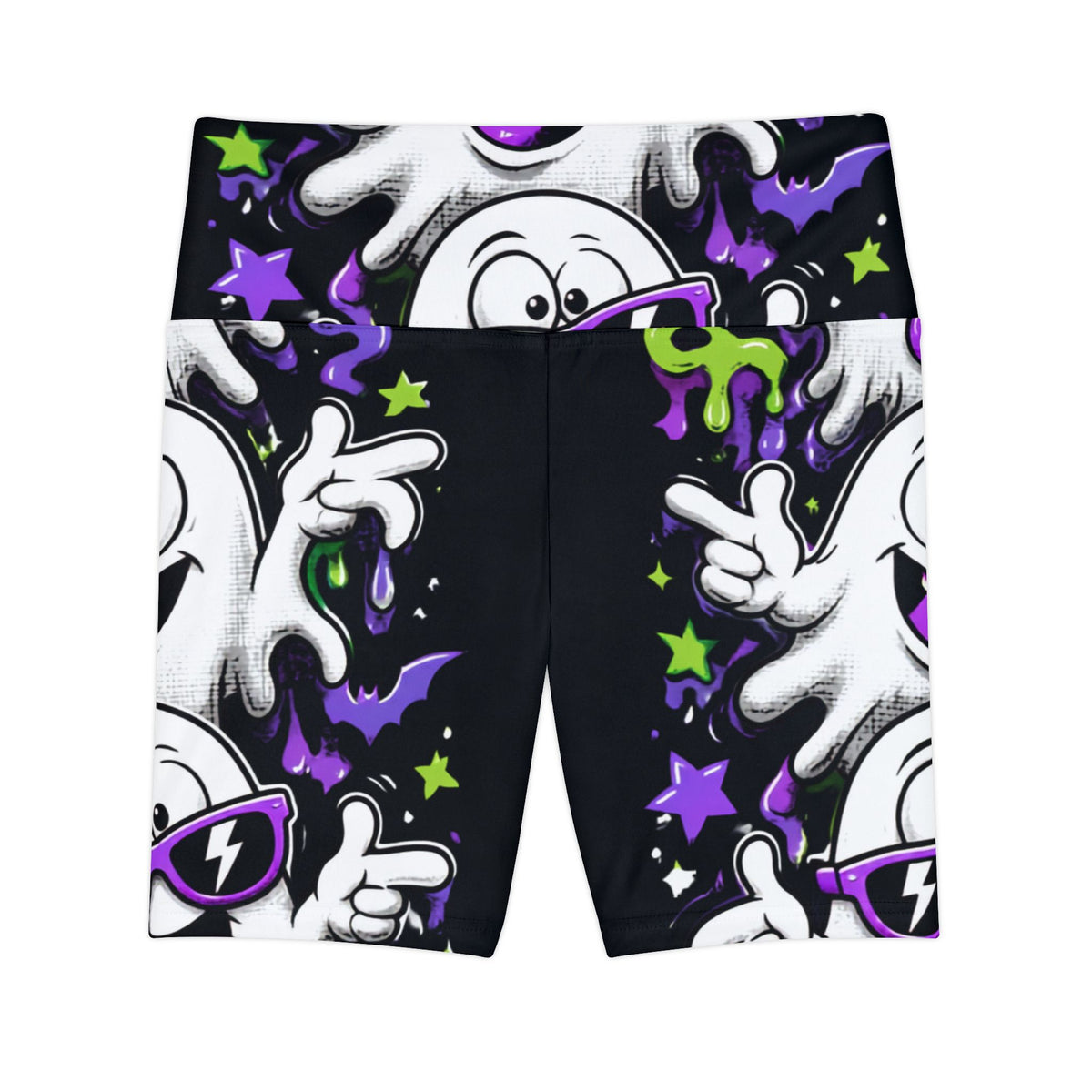 Ghost Party Women's Workout Shorts — Neon Halloween AOP Activewear