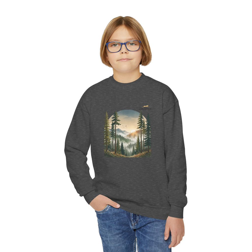 Youth Sweatshirt - Vintage Mountain Forest Sunset Crewneck