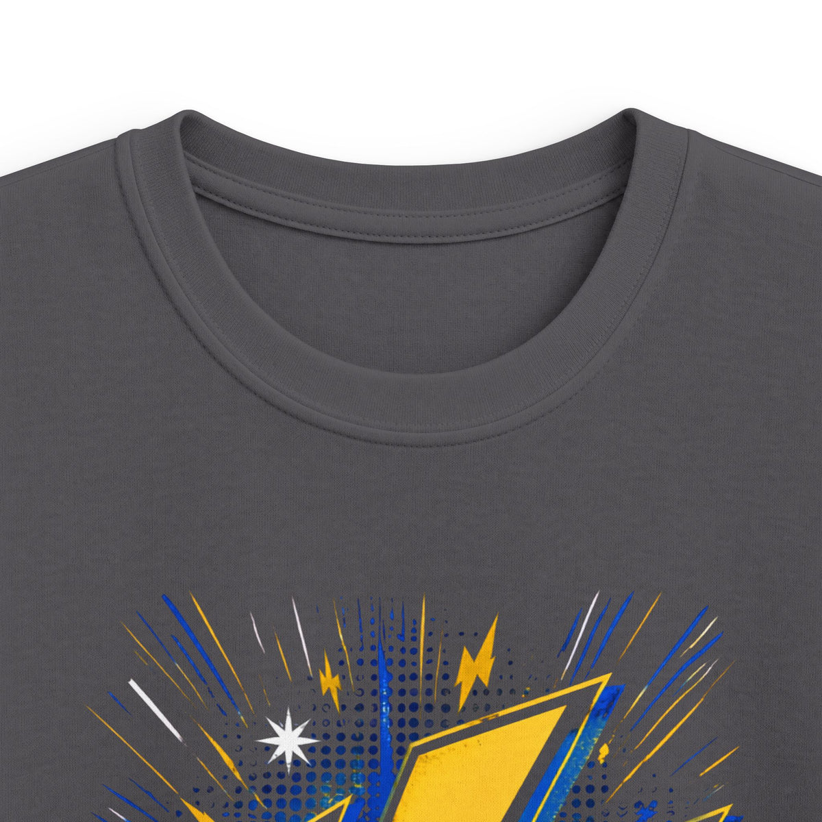 Kids Lightning Bolt Graphic Tee — Yellow Blue Thunderstorm Design
