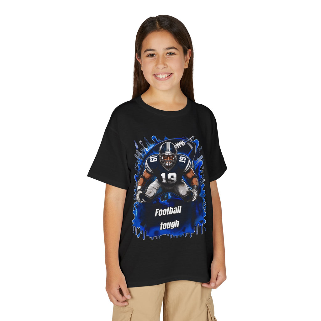 Youth Football T-Shirt – "Football Tough" Blue Grunge Graphic