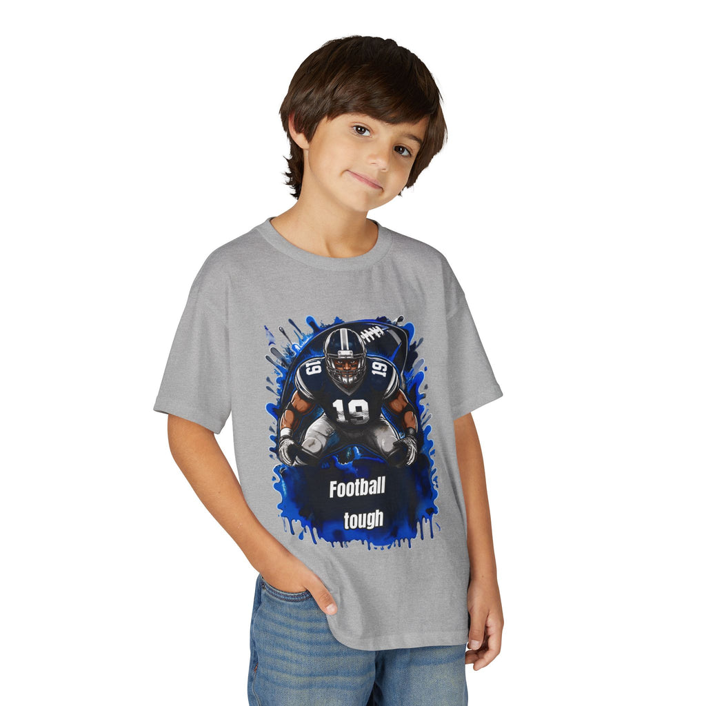 Youth Football T-Shirt – "Football Tough" Blue Grunge Graphic