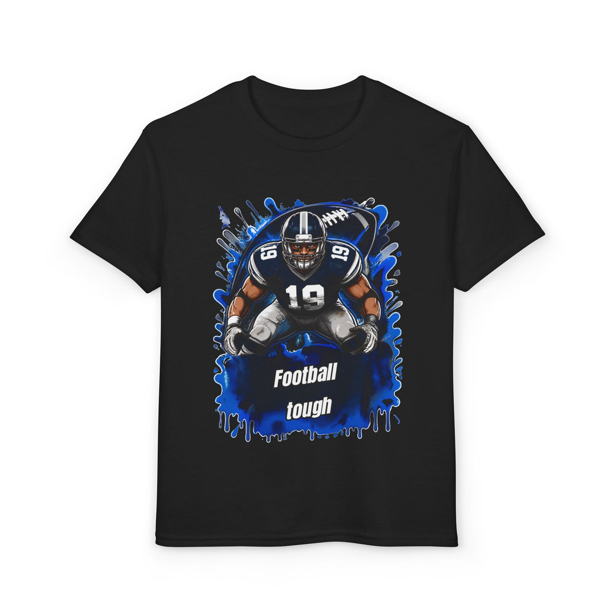 Youth Football T-Shirt – "Football Tough" Blue Grunge Graphic