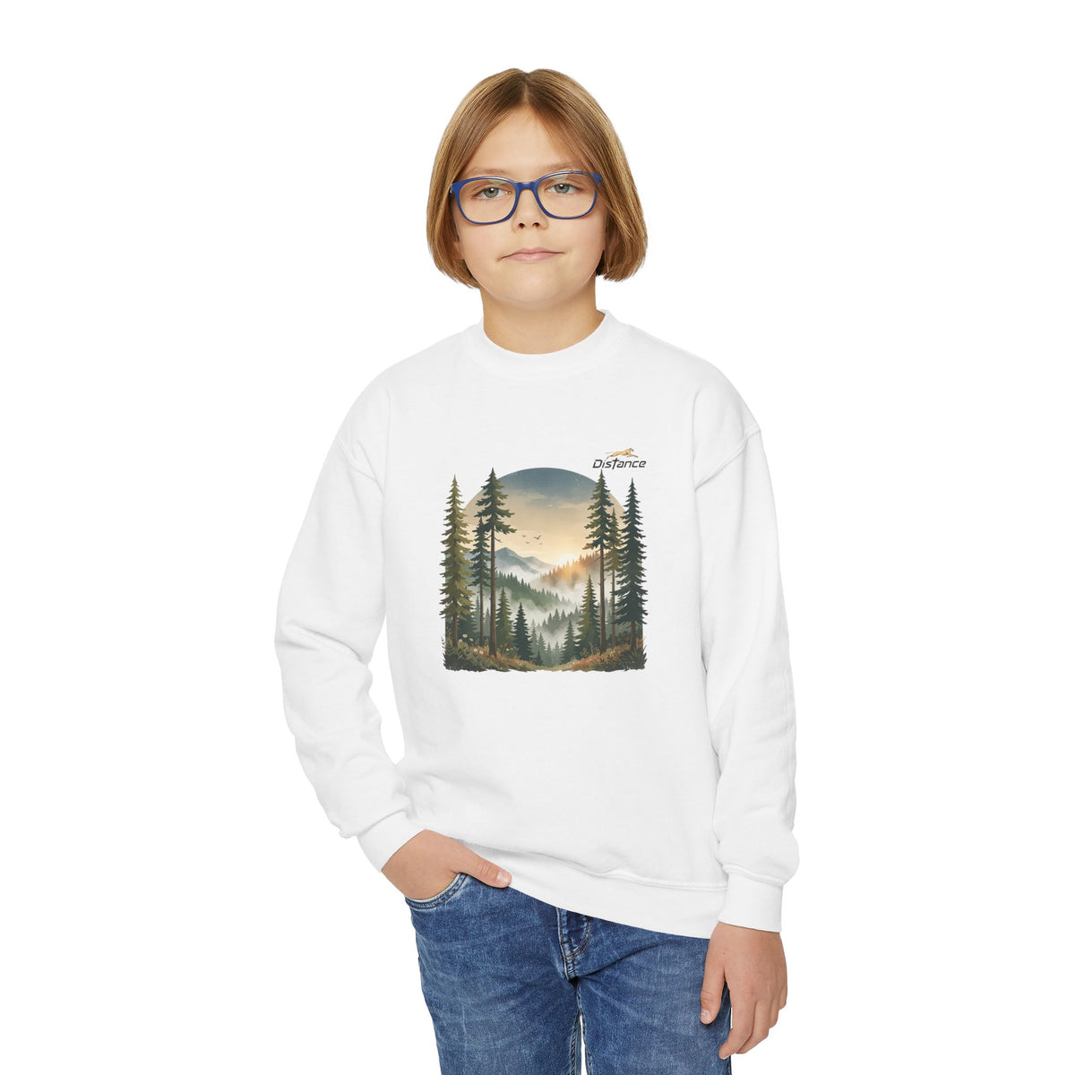 Youth Sweatshirt - Vintage Mountain Forest Sunset Crewneck