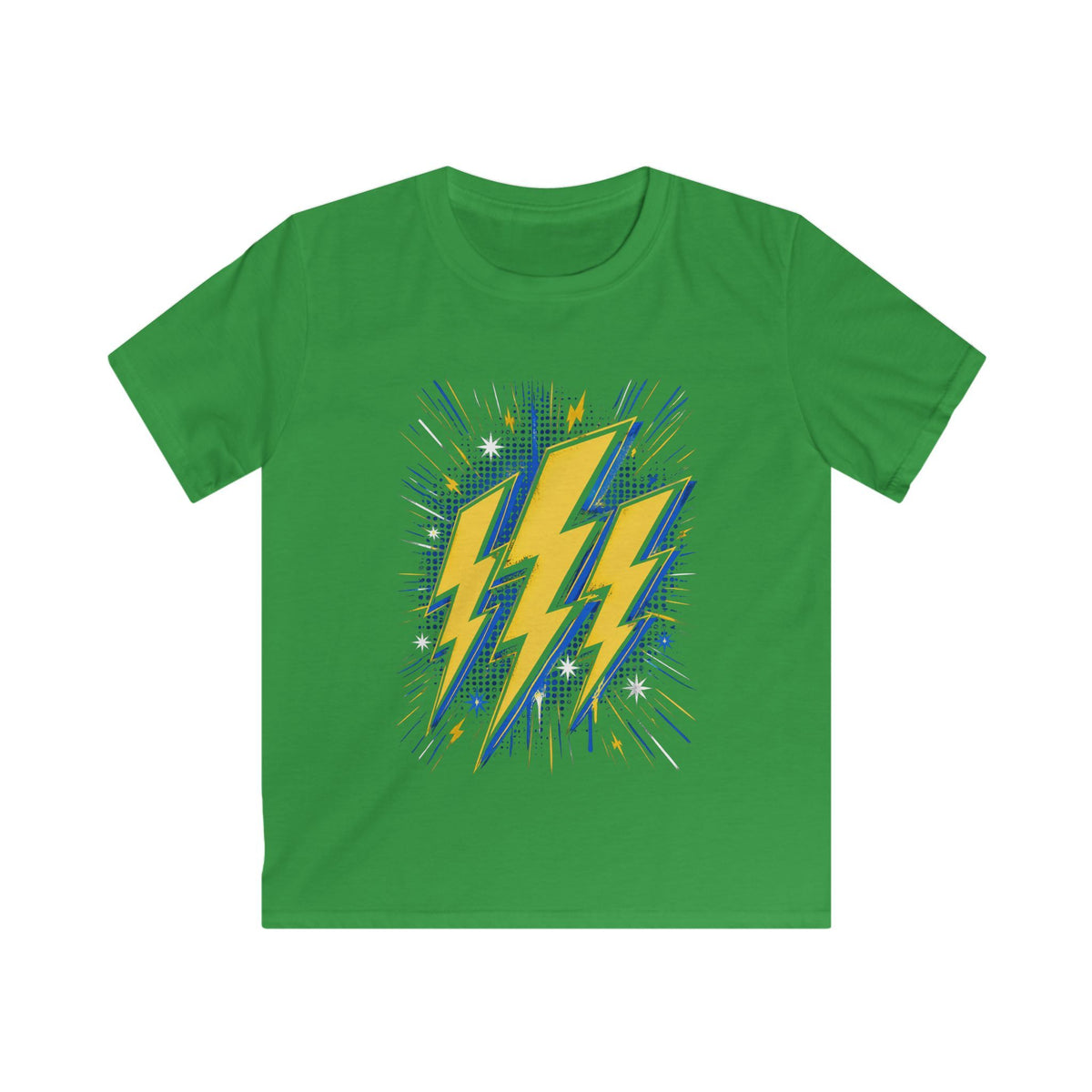 Kids Lightning Bolt Graphic Tee — Yellow Blue Thunderstorm Design