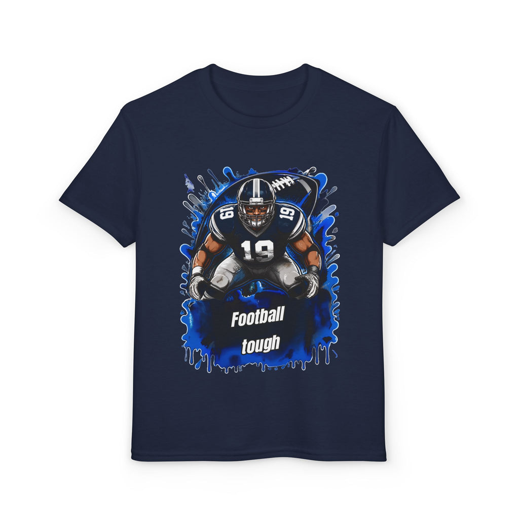 Youth Football T-Shirt – "Football Tough" Blue Grunge Graphic