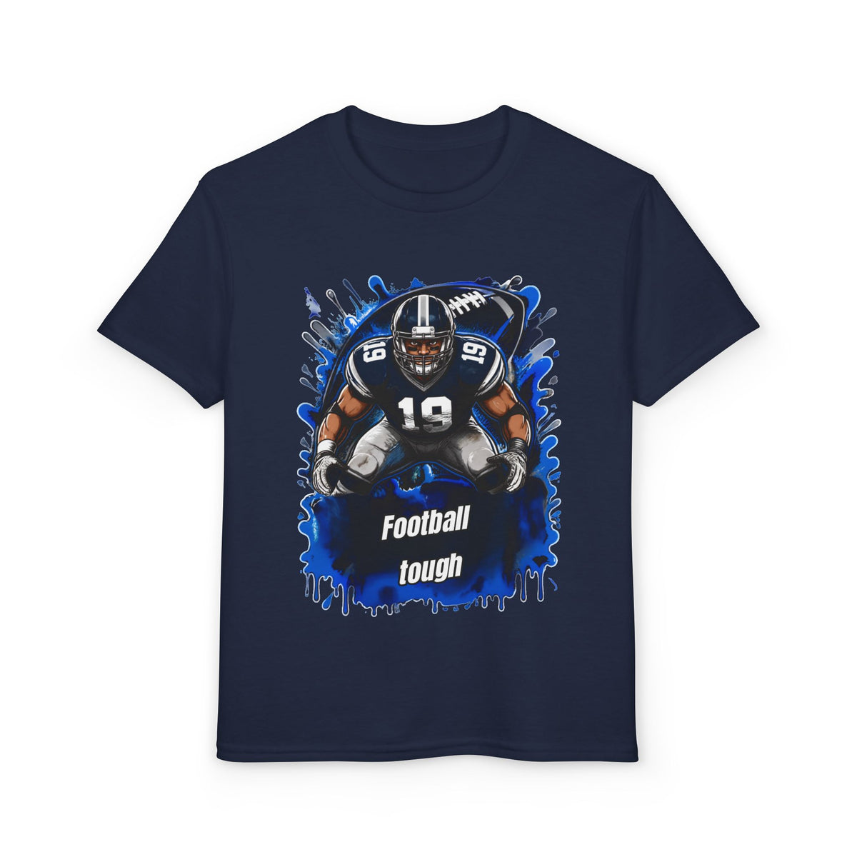 Youth Football T-Shirt – "Football Tough" Blue Grunge Graphic