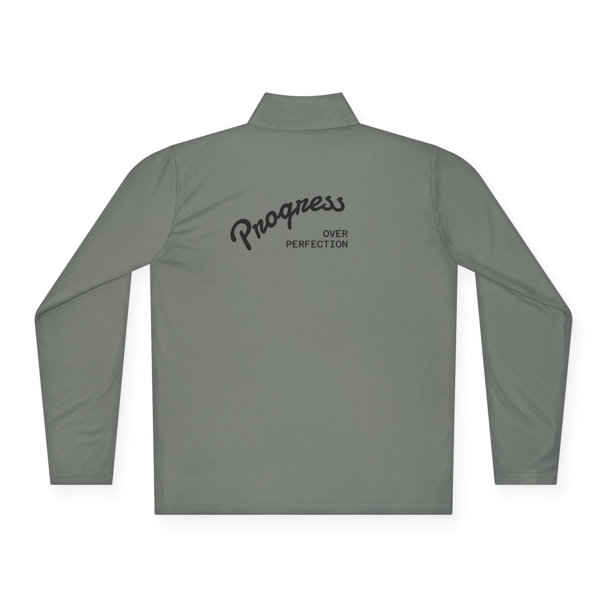 Quarter-Zip Pullover — 'Progress Over Perfection' Embroidered White Pullover