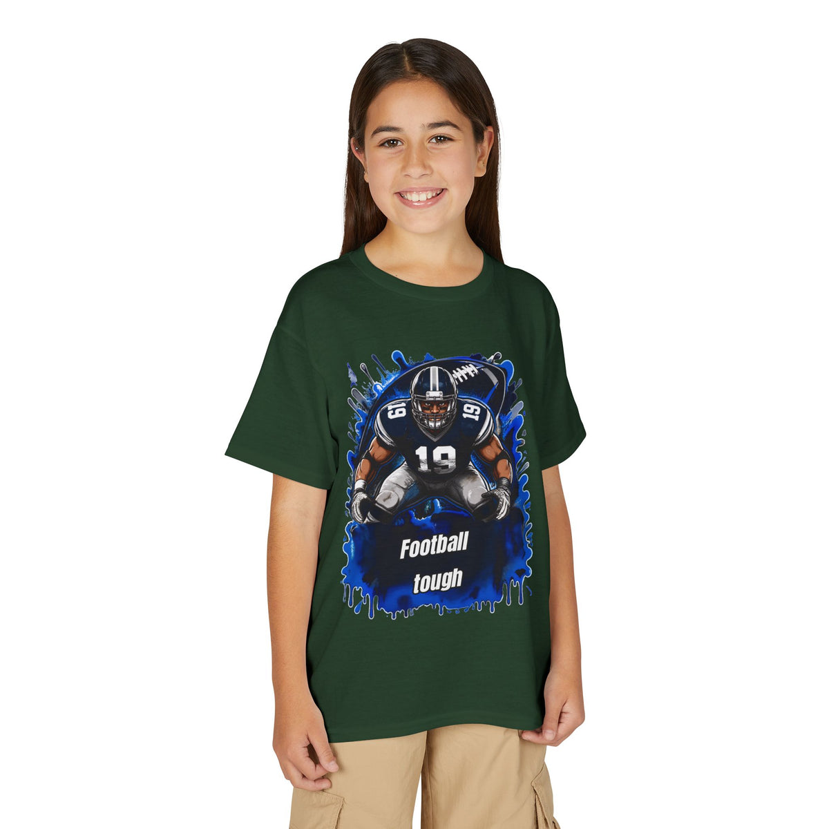 Youth Football T-Shirt – "Football Tough" Blue Grunge Graphic