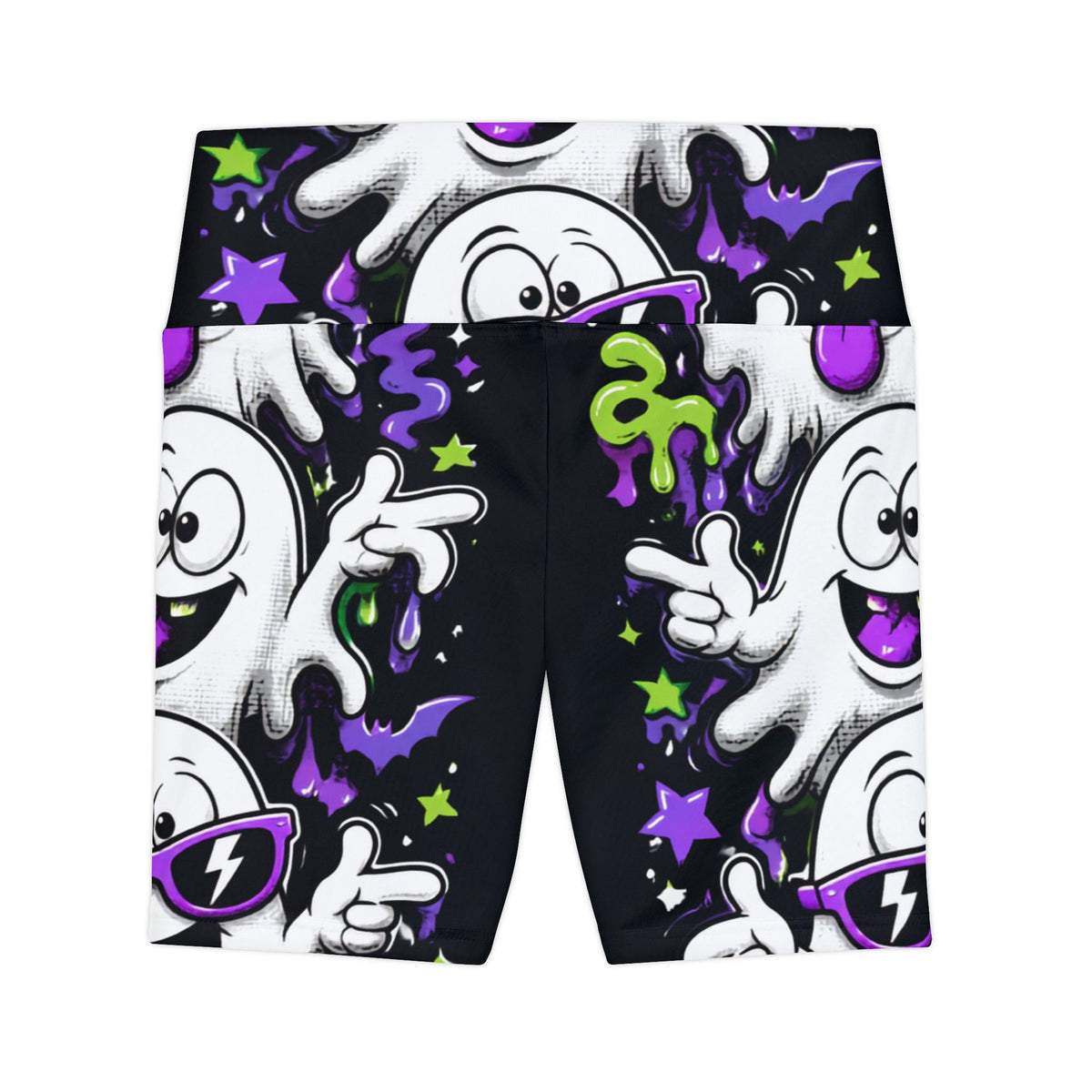 Ghost Party Women's Workout Shorts — Neon Halloween AOP Activewear
