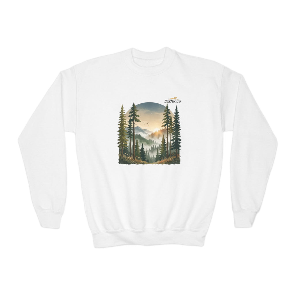Youth Sweatshirt - Vintage Mountain Forest Sunset Crewneck