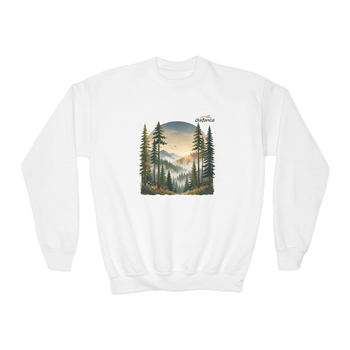 Youth Sweatshirt - Vintage Mountain Forest Sunset Crewneck
