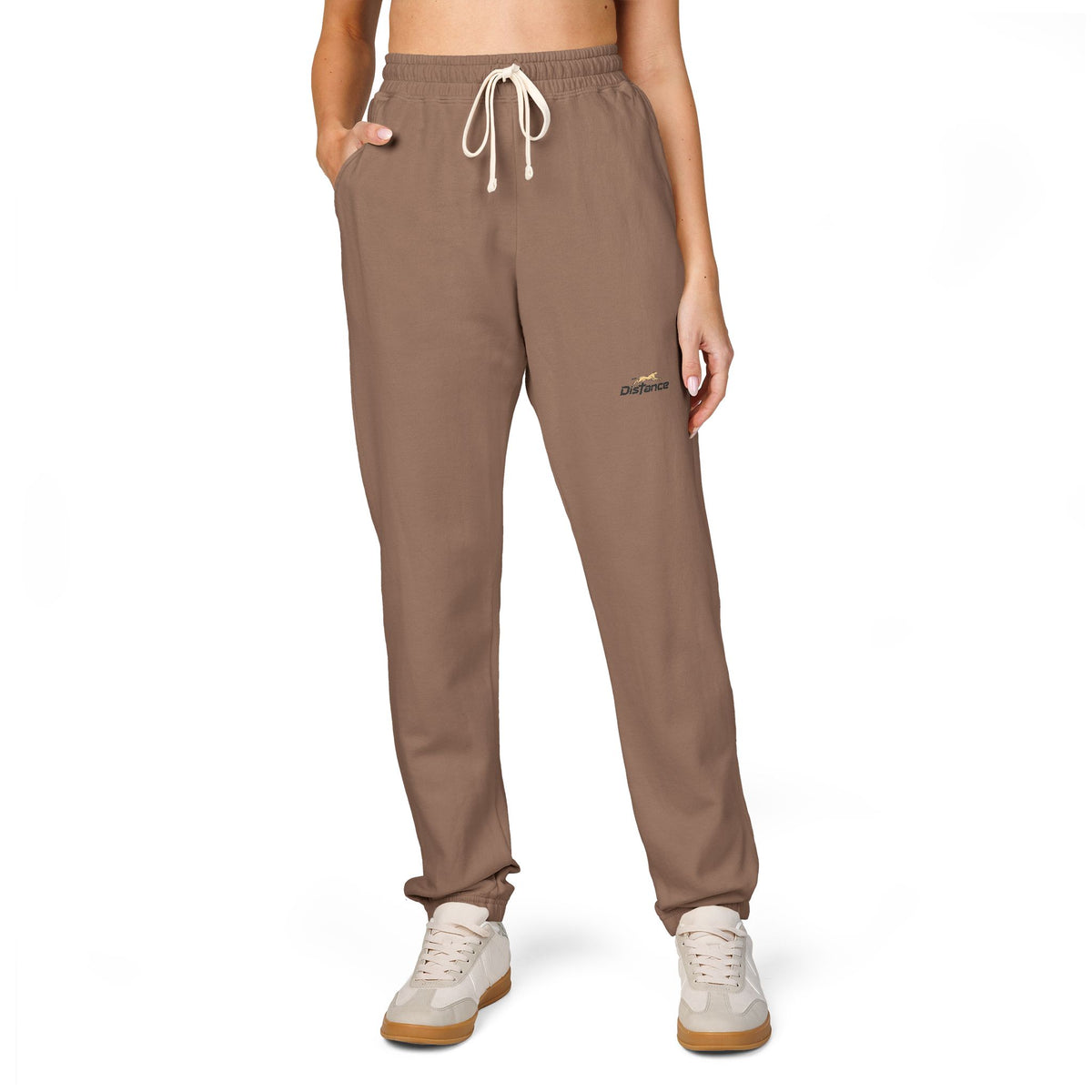 Embroidered Minimal Script Sweatpants — Cream Garment-Dyed Fleece