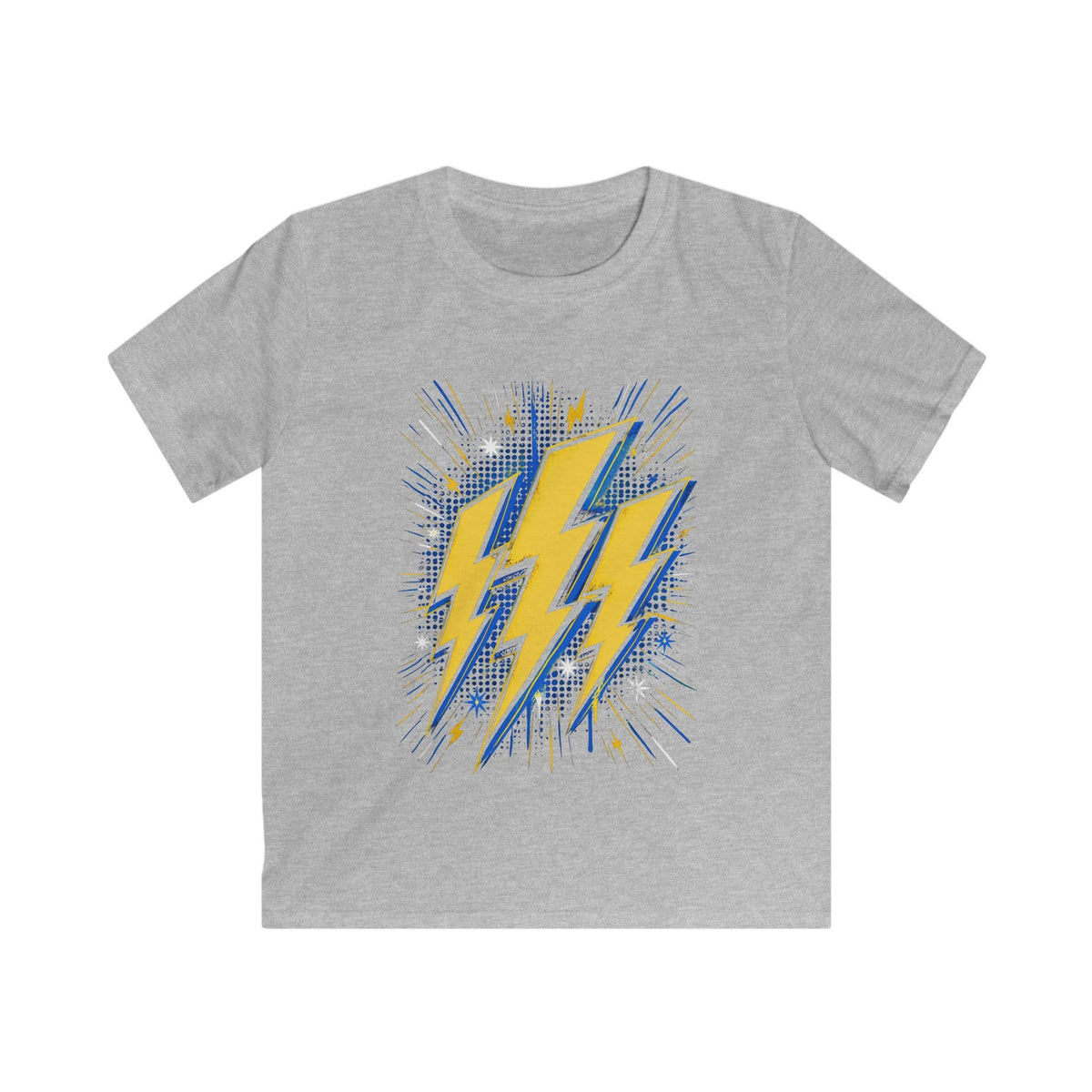 Kids Lightning Bolt Graphic Tee — Yellow Blue Thunderstorm Design