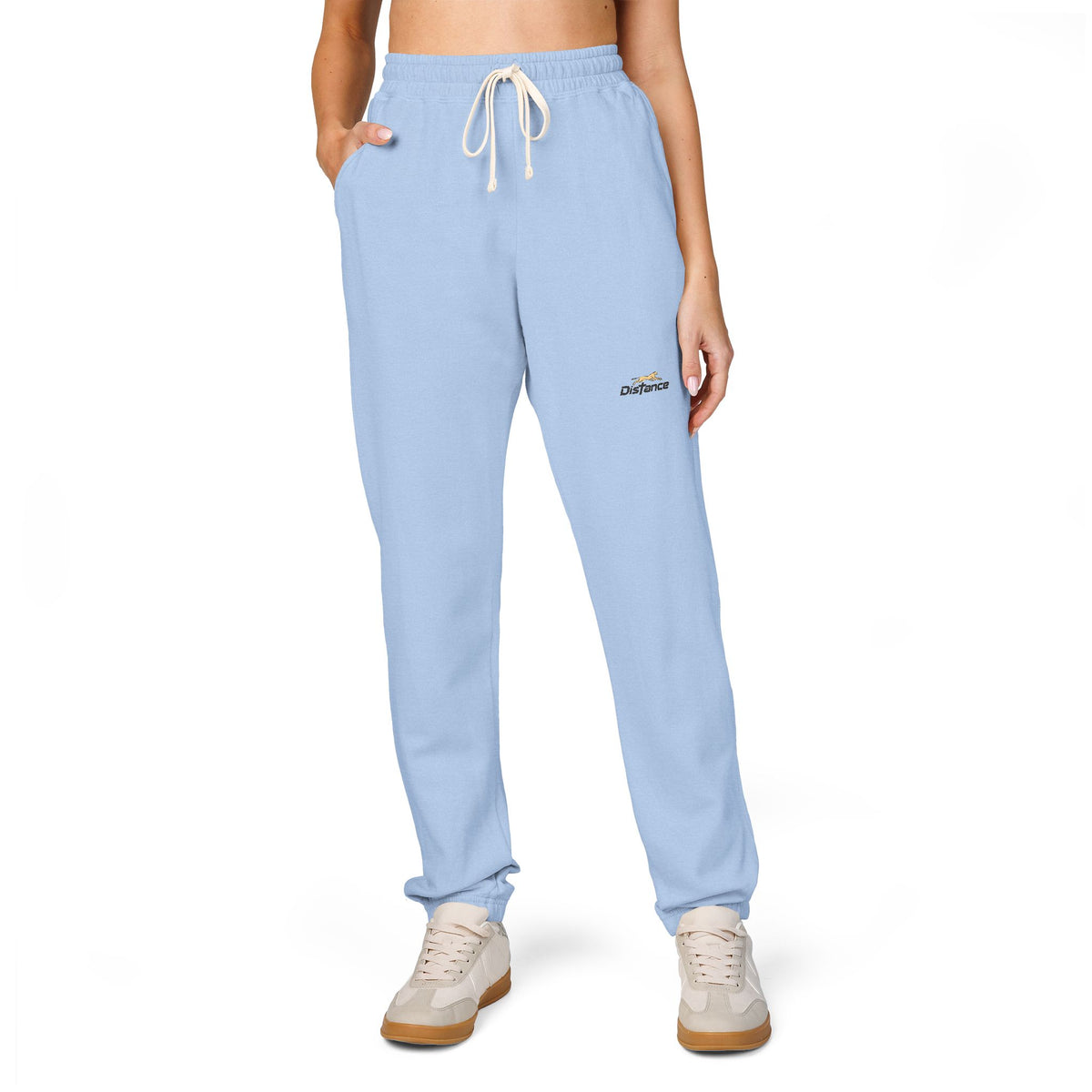 Embroidered Minimal Script Sweatpants — Cream Garment-Dyed Fleece
