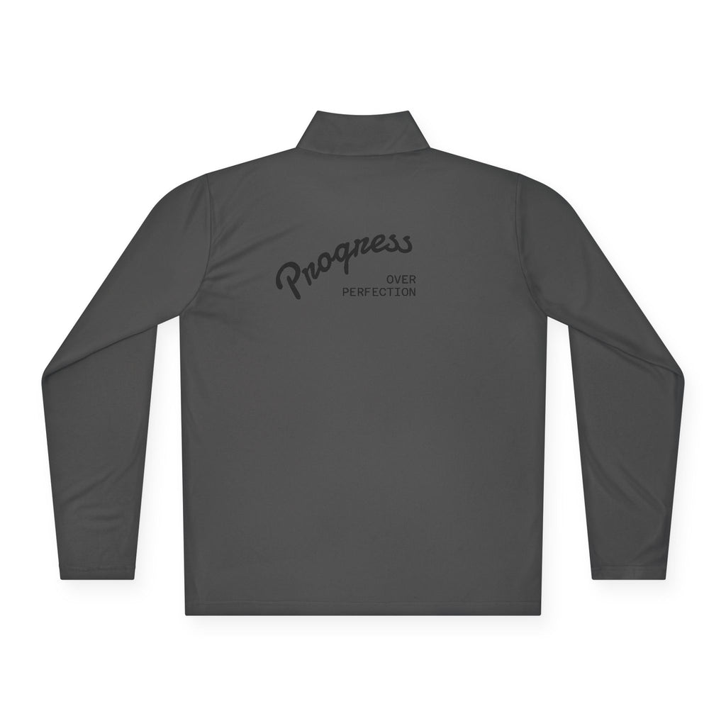 Quarter-Zip Pullover — 'Progress Over Perfection' Embroidered White Pullover