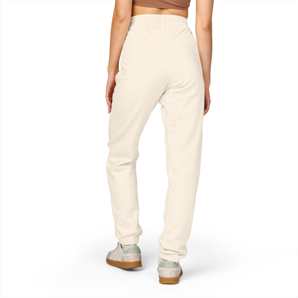 Embroidered Minimal Script Sweatpants — Cream Garment-Dyed Fleece