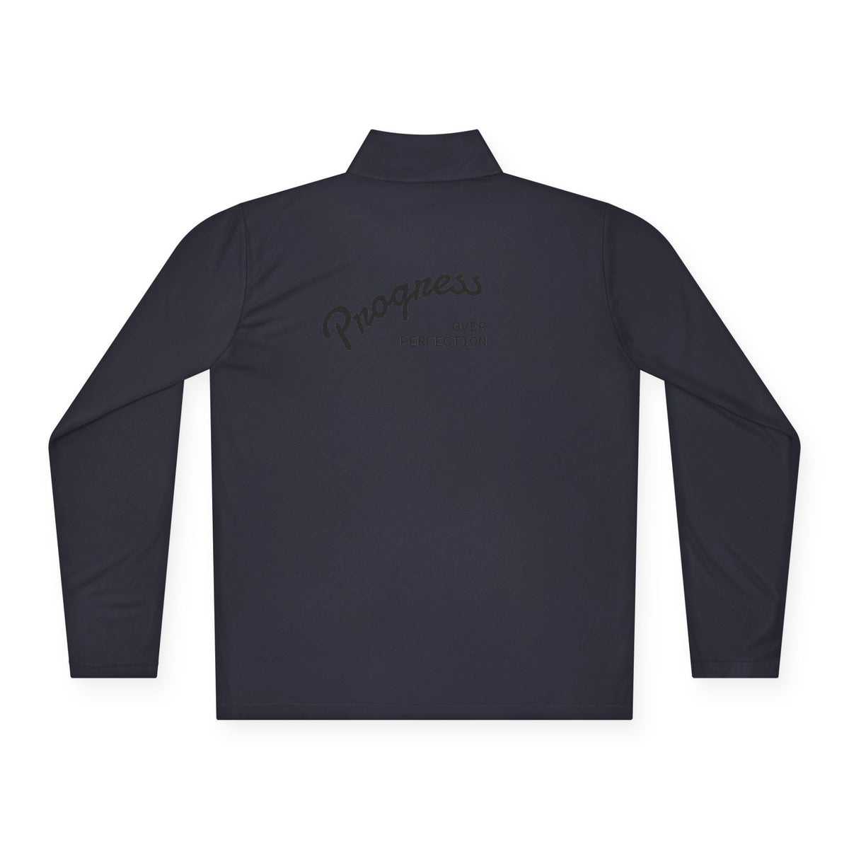 Quarter-Zip Pullover — 'Progress Over Perfection' Embroidered White Pullover