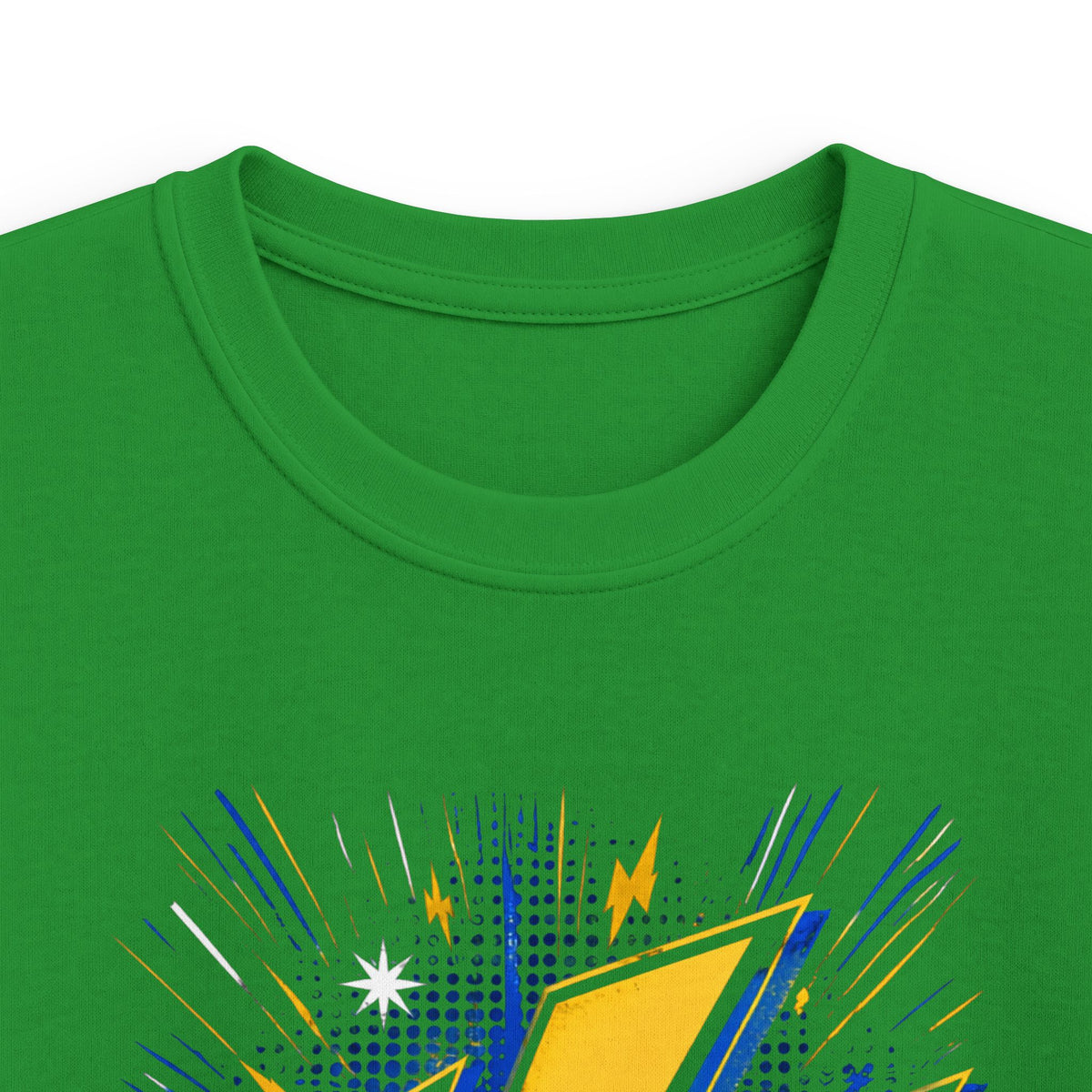 Kids Lightning Bolt Graphic Tee — Yellow Blue Thunderstorm Design