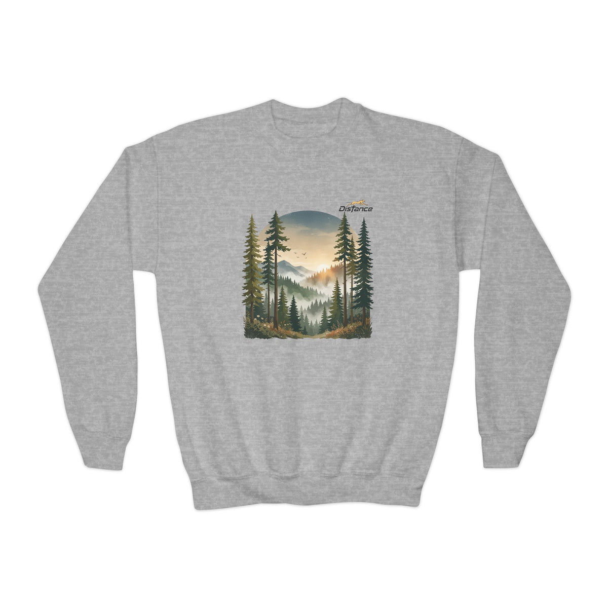 Youth Sweatshirt - Vintage Mountain Forest Sunset Crewneck