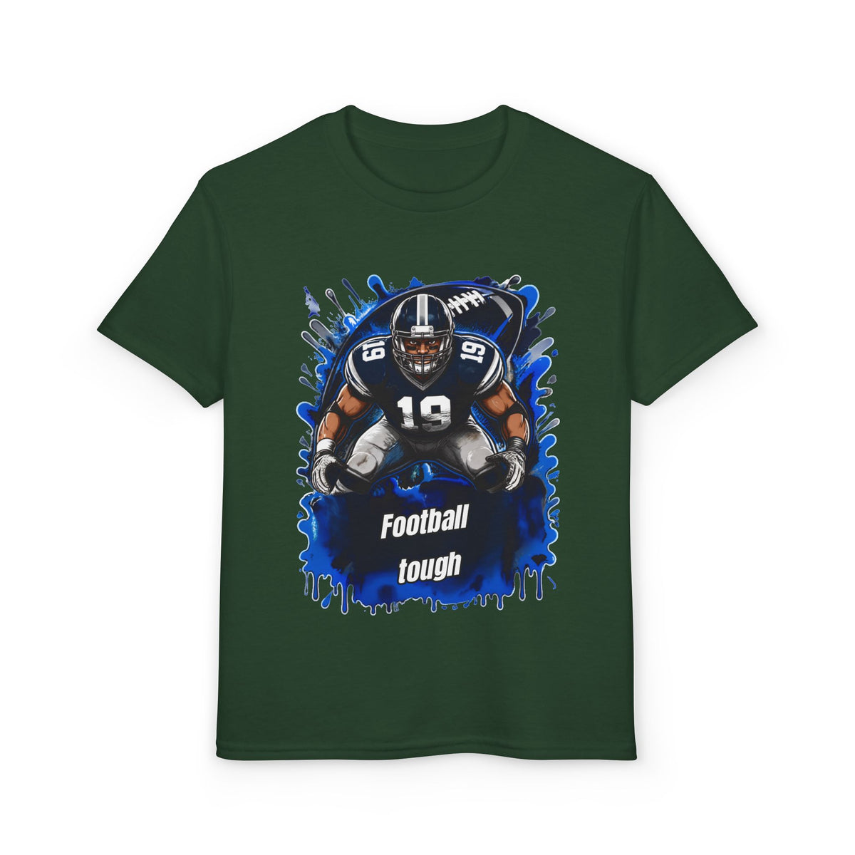 Youth Football T-Shirt – "Football Tough" Blue Grunge Graphic