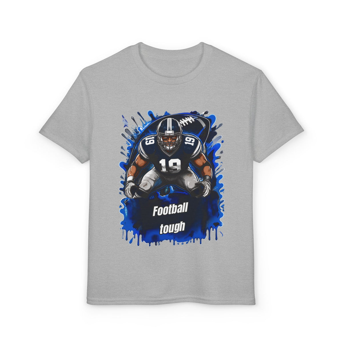 Youth Football T-Shirt – "Football Tough" Blue Grunge Graphic