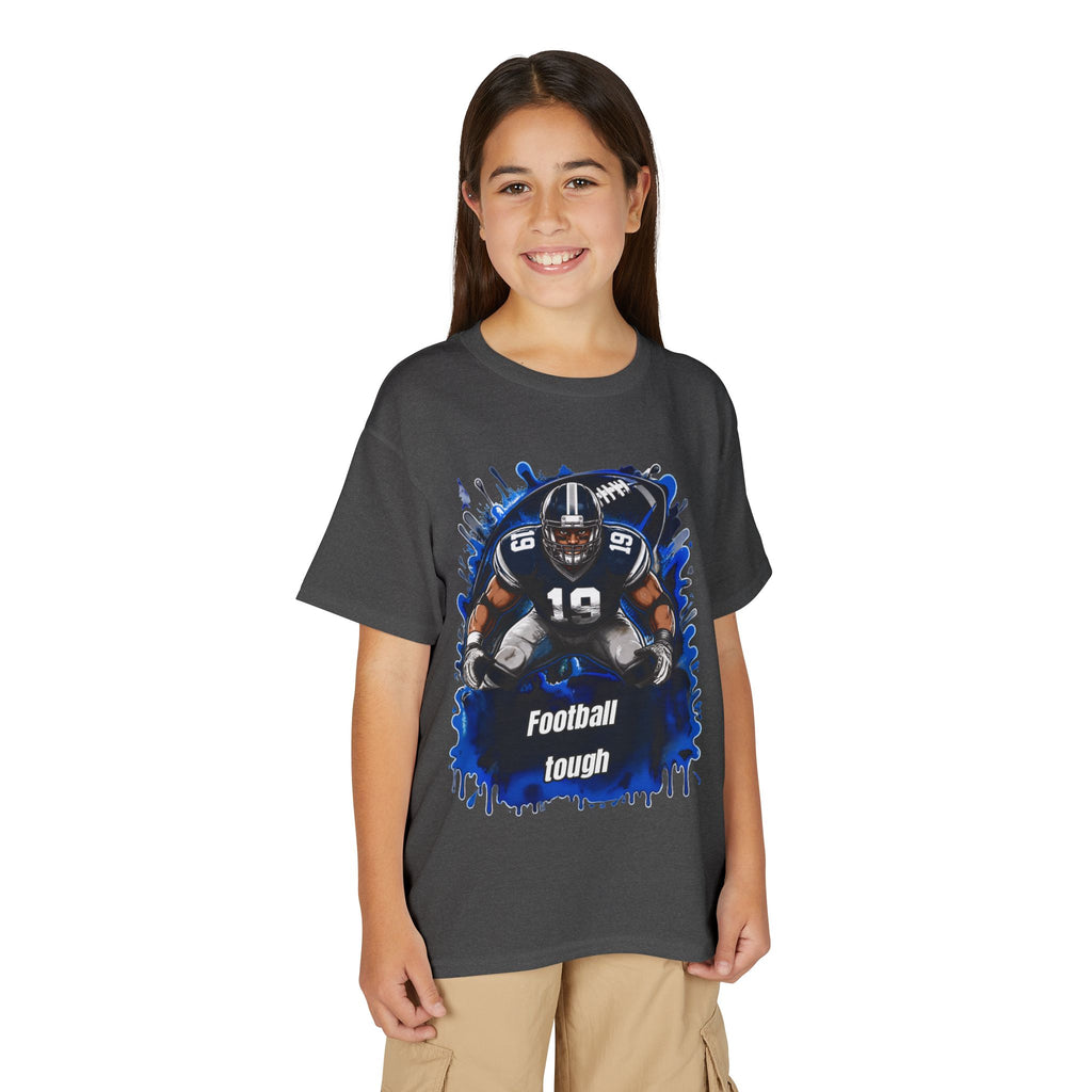 Youth Football T-Shirt – "Football Tough" Blue Grunge Graphic