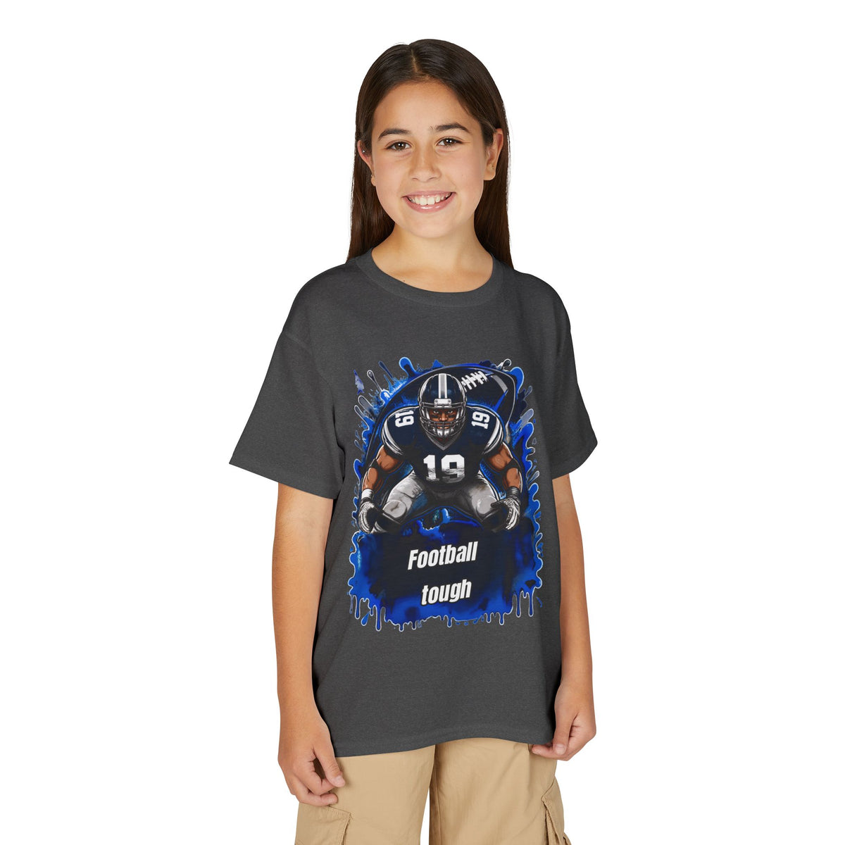 Youth Football T-Shirt – "Football Tough" Blue Grunge Graphic