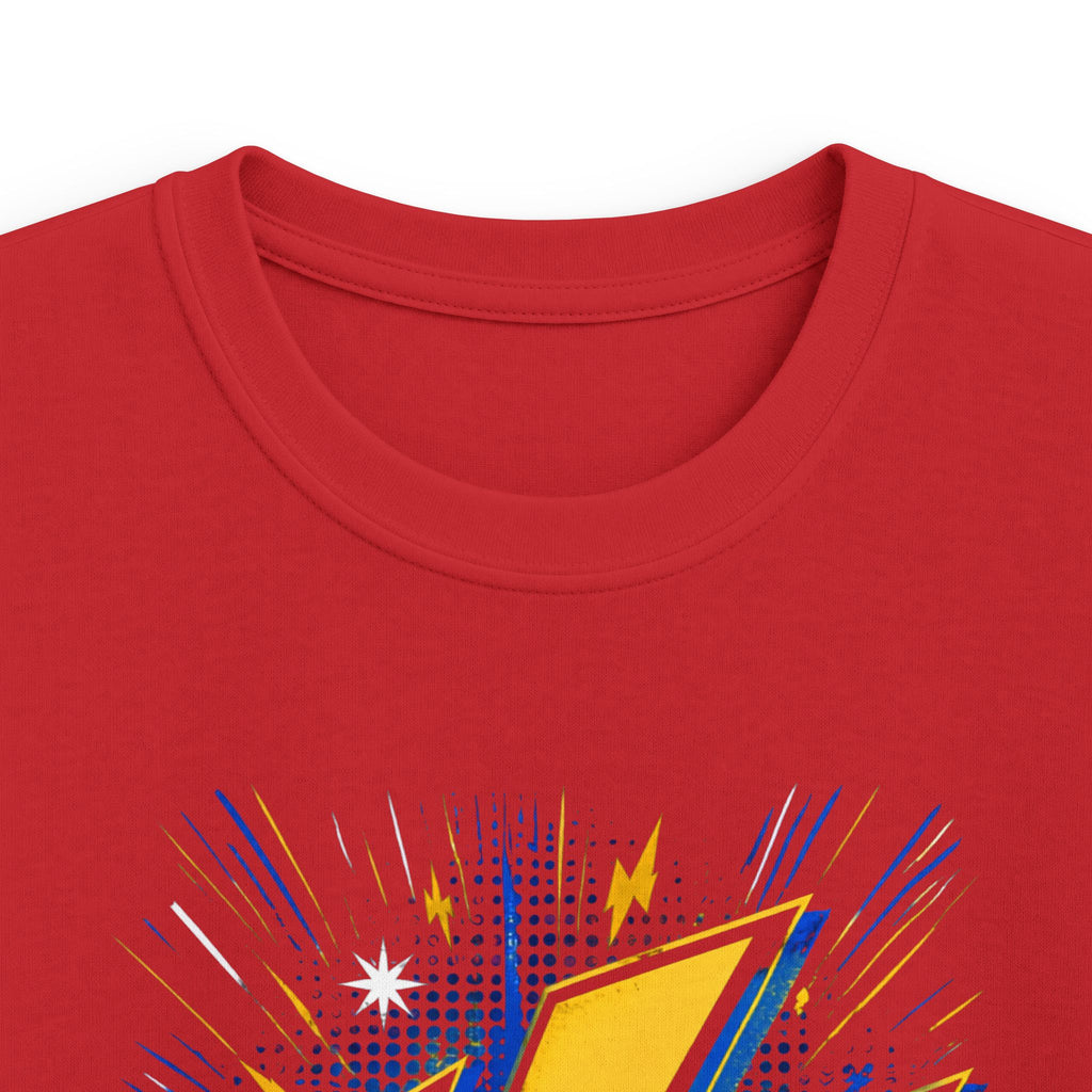 Kids Lightning Bolt Graphic Tee — Yellow Blue Thunderstorm Design
