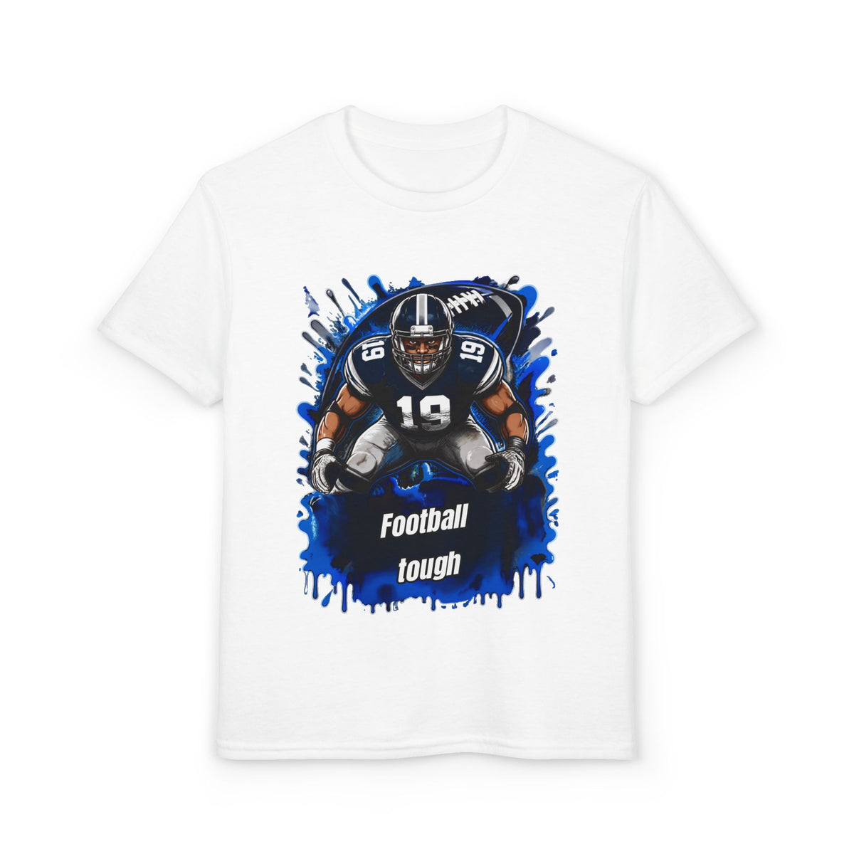 Youth Football T-Shirt – "Football Tough" Blue Grunge Graphic
