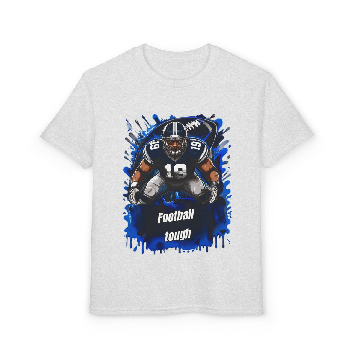 Youth Football T-Shirt – "Football Tough" Blue Grunge Graphic