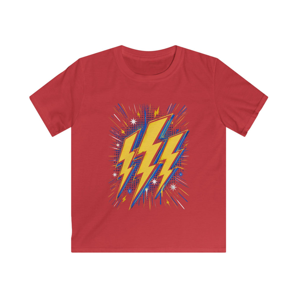 Kids Lightning Bolt Graphic Tee — Yellow Blue Thunderstorm Design