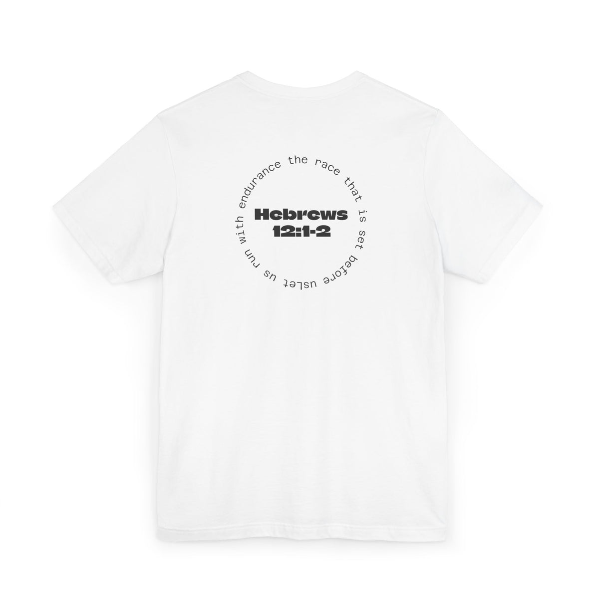 Hebrews 12:1-2 Faith Running T-Shirt — "Run the Race" Christian Graphic Tee