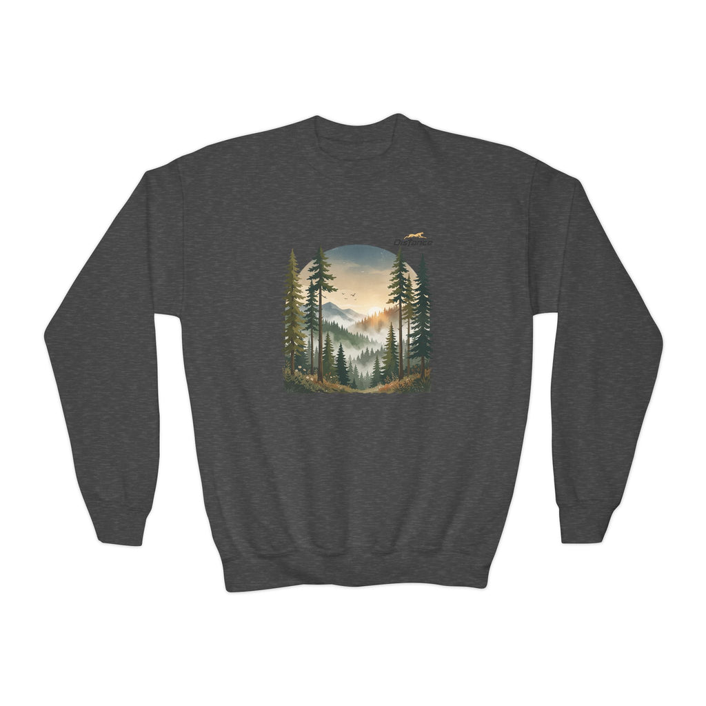 Youth Sweatshirt - Vintage Mountain Forest Sunset Crewneck