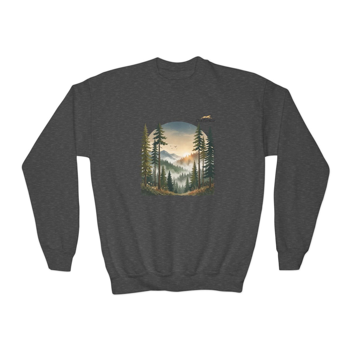 Youth Sweatshirt - Vintage Mountain Forest Sunset Crewneck