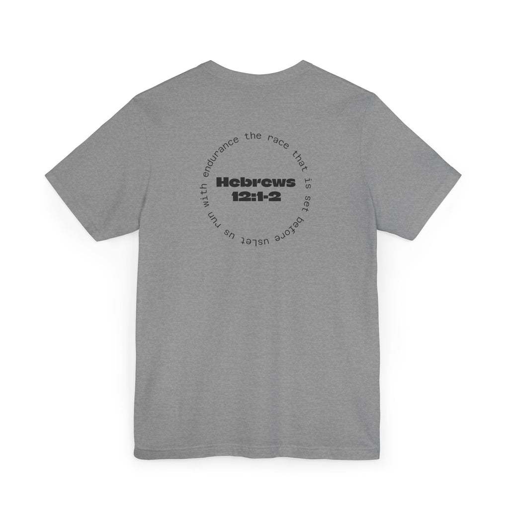 Hebrews 12:1-2 Faith Running T-Shirt — "Run the Race" Christian Graphic Tee