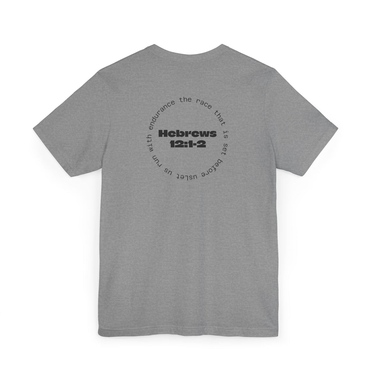 Hebrews 12:1-2 Faith Running T-Shirt — "Run the Race" Christian Graphic Tee