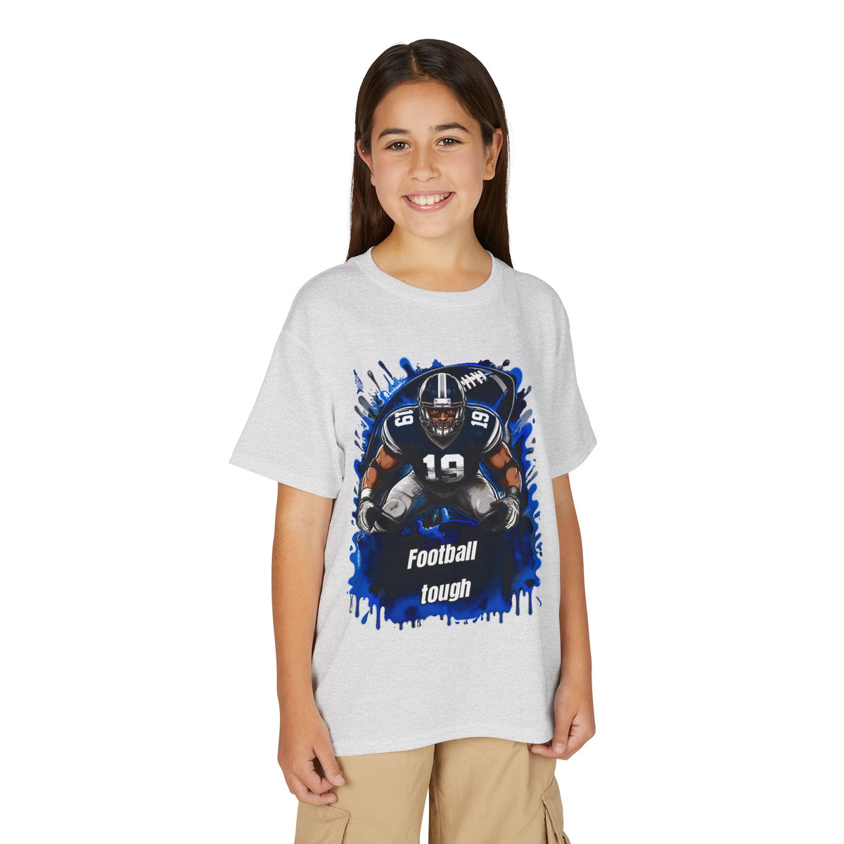 Youth Football T-Shirt – "Football Tough" Blue Grunge Graphic