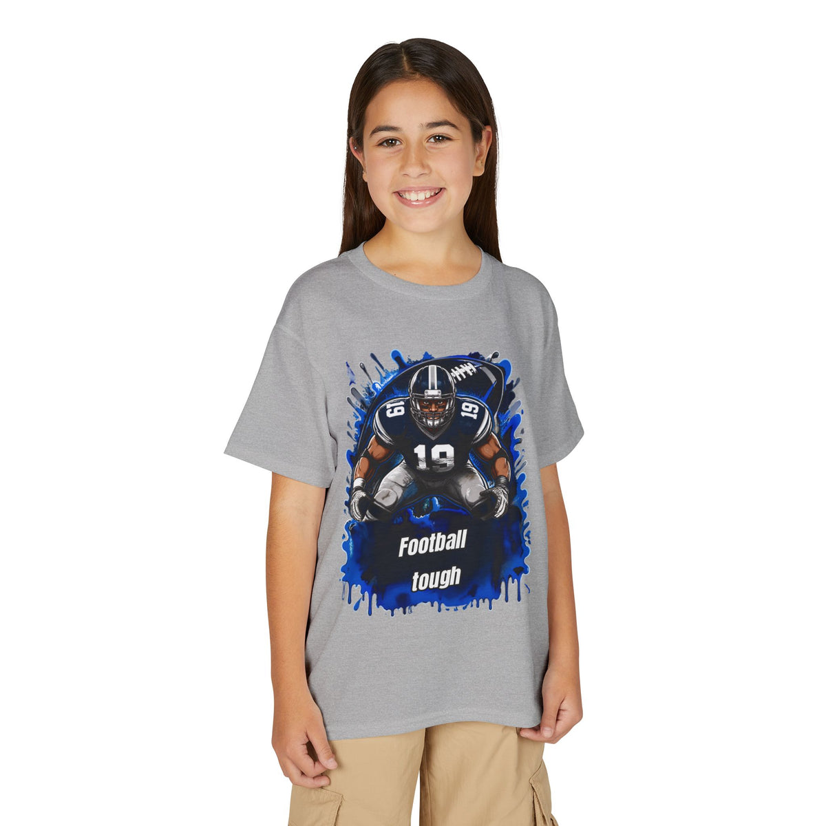 Youth Football T-Shirt – "Football Tough" Blue Grunge Graphic